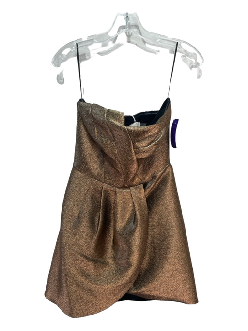 Ramy Brook Size 0 Gold Polyester & Cotton metalic Pleat Detail Strapless Dress Gold / 0