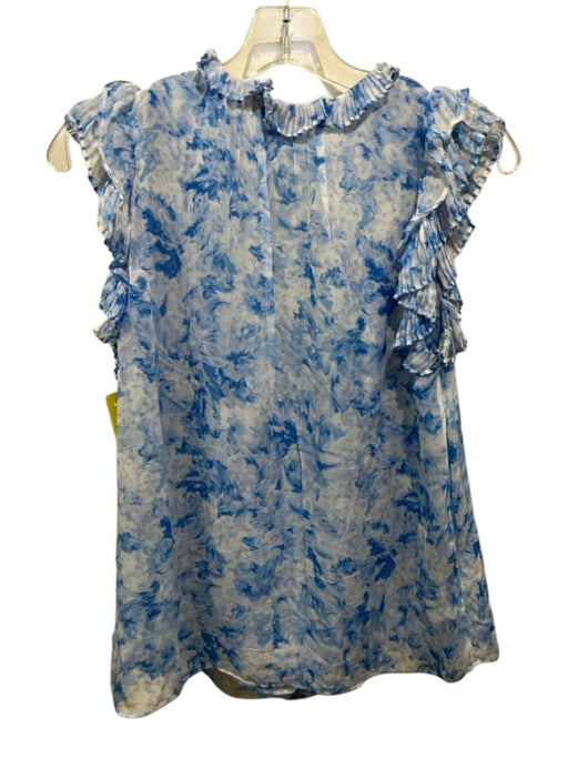 Intermix Size S Blue & White Viscose V Neck Ruffle Shoulder Detail Tassels Top Blue & White / S