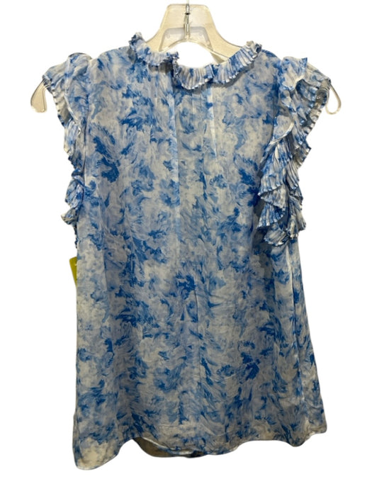 Intermix Size S Blue & White Viscose V Neck Ruffle Shoulder Detail Tassels Top Blue & White / S