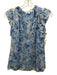 Intermix Size S Blue & White Viscose V Neck Ruffle Shoulder Detail Tassels Top Blue & White / S
