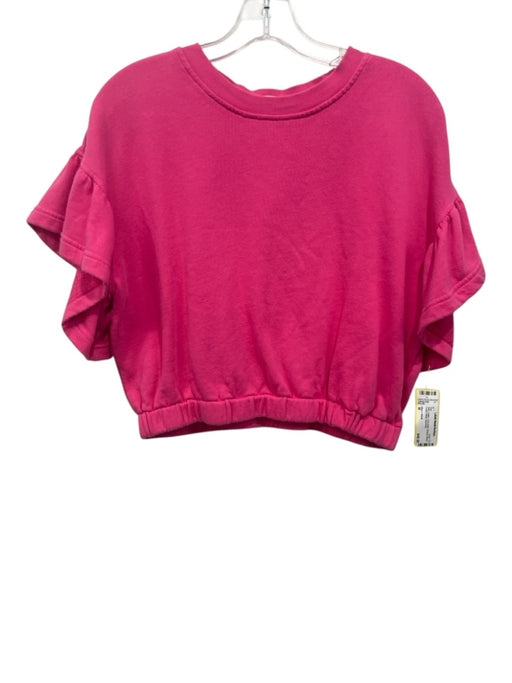 Alice + Olivia Size M Pink Cotton Crew Neck Flounce Sleeve Elastic Waist Top Pink / M