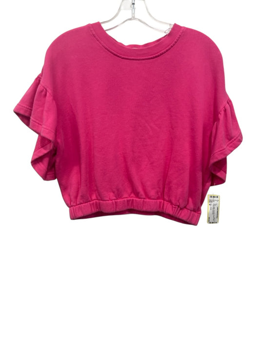 Alice + Olivia Size M Pink Cotton Crew Neck Flounce Sleeve Elastic Waist Top Pink / M