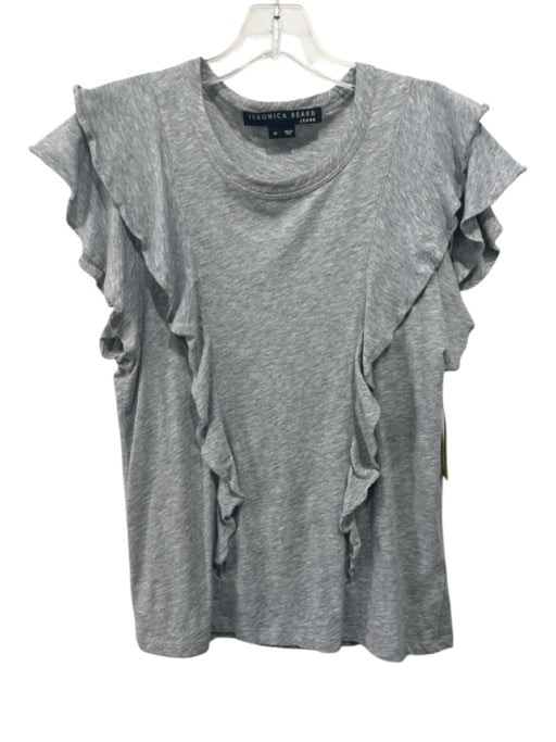 Veronica Beard Jeans Size M Gray Cotton Heathered Ruffle Cap Sleeve Ruffles Top Gray / M