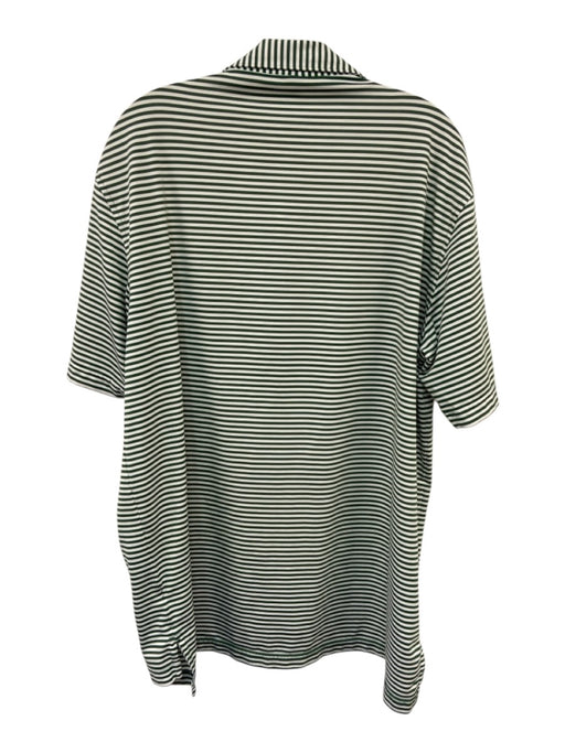Peter Millar Size L Green & White Synthetic Striped Polo Athleisure Short Sleeve Green & White / L