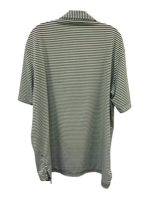 Peter Millar Size L Green & White Synthetic Striped Polo Athleisure Short Sleeve Green & White / L