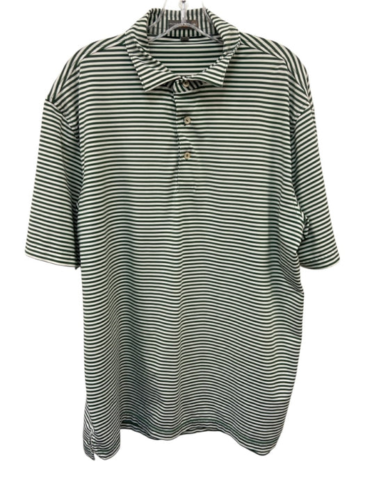 Peter Millar Size L Green & White Synthetic Striped Polo Athleisure Short Sleeve Green & White / L