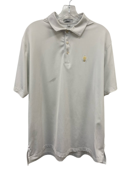 Peter Millar Size L White Synthetic Solid Polo Athleisure Men's Short Sleeve White / L