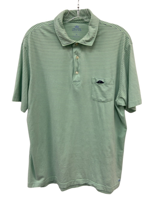 Peter Millar Size L Green & Blue Cotton Blend Striped Polo Men's Short Sleeve Green & Blue / L