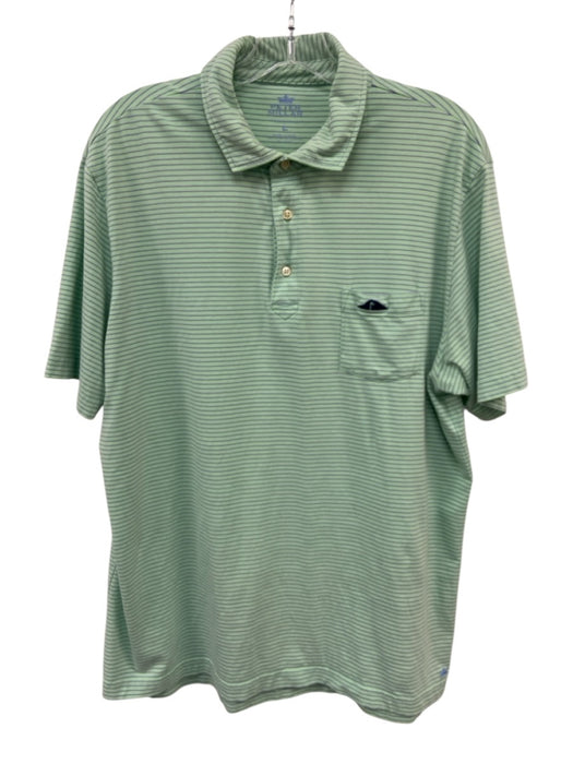 Peter Millar Size L Green & Blue Cotton Blend Striped Polo Men's Short Sleeve Green & Blue / L