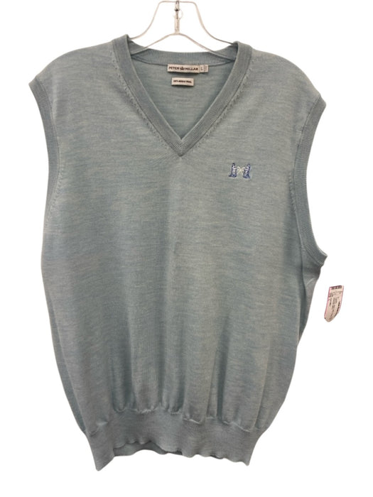 Peter Millar Size L Light blue Wool Solid V Neck Vest Men's Sweater Light blue / L
