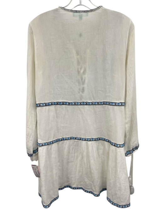 Melissa Odabash Size S White & Blue No Fabric Tag Long Sleeve Lace Up Neck Dress White & Blue / S