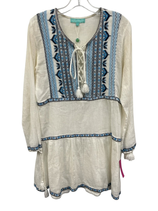 Melissa Odabash Size S White & Blue No Fabric Tag Long Sleeve Lace Up Neck Dress White & Blue / S