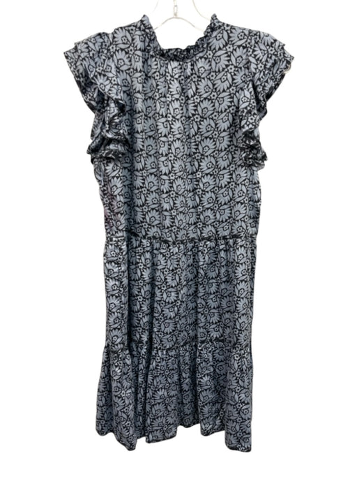 Omika Size S Mixed Blues Modal Abstract Floral Ruffle Cap Sleeve V Neck Dress Mixed Blues / S