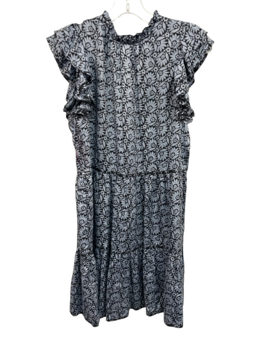 Omika Size S Mixed Blues Modal Abstract Floral Ruffle Cap Sleeve V Neck Dress Mixed Blues / S