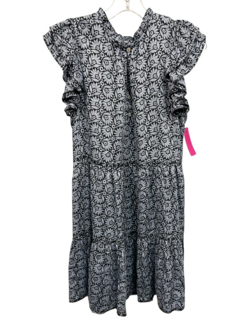 Omika Size S Mixed Blues Modal Abstract Floral Ruffle Cap Sleeve V Neck Dress Mixed Blues / S