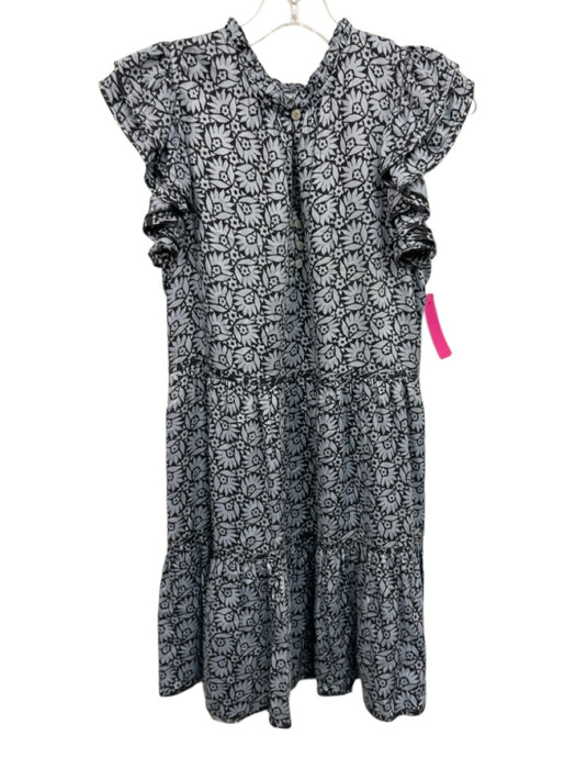 Omika Size S Mixed Blues Modal Abstract Floral Ruffle Cap Sleeve V Neck Dress Mixed Blues / S
