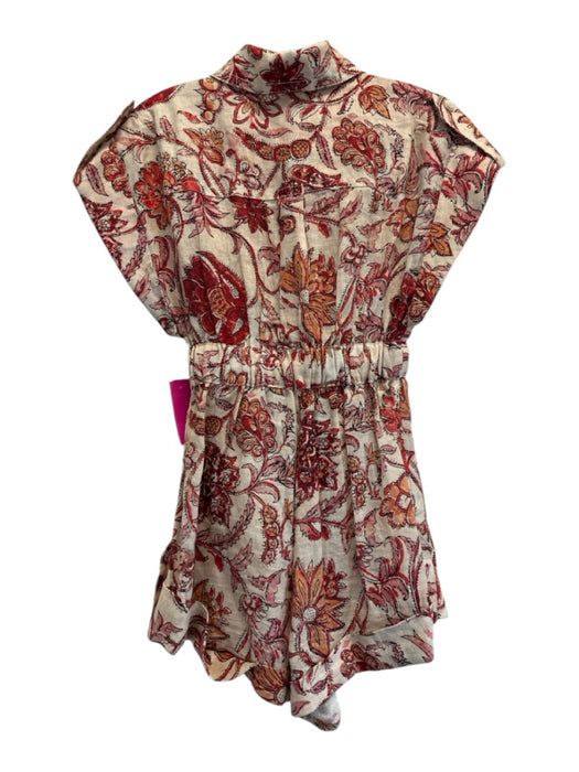 Zimmermann Size 0P Beige, Orange & Red Linen Floral Paisley Cap Sleeve Romper Beige, Orange & Red / 0P