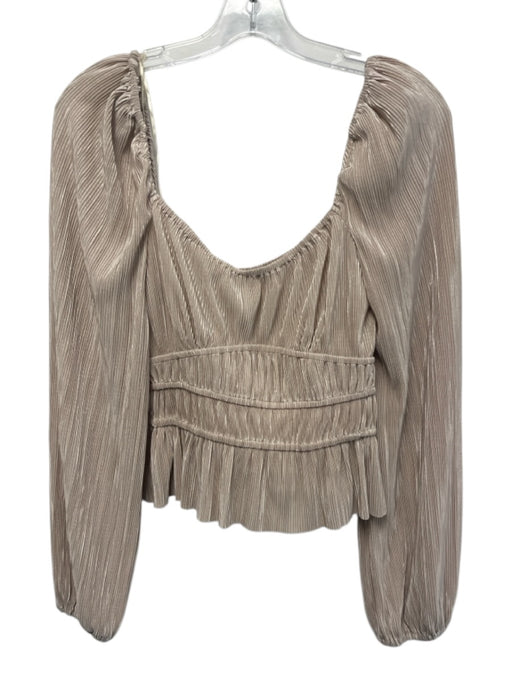 ASTR The Label Size Small Beige Polyester Long Sleeve Pleated Shimmer Top Beige / Small