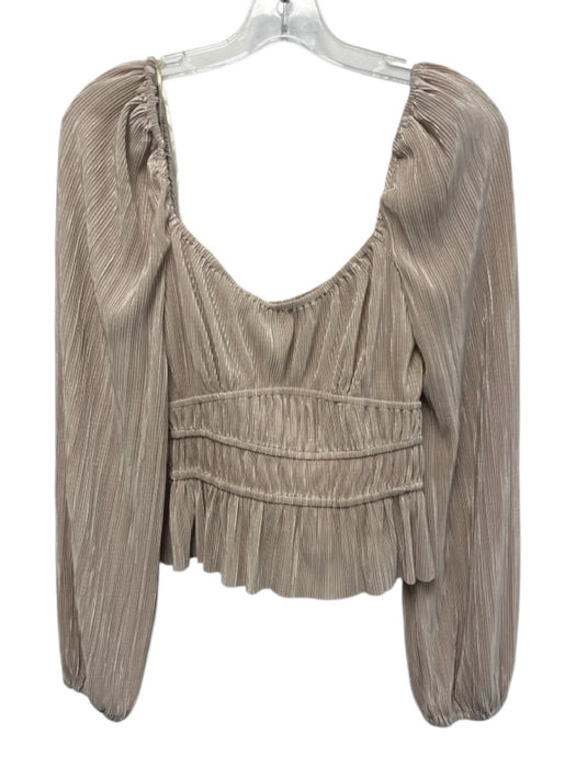 ASTR The Label Size Small Beige Polyester Long Sleeve Pleated Shimmer Top Beige / Small