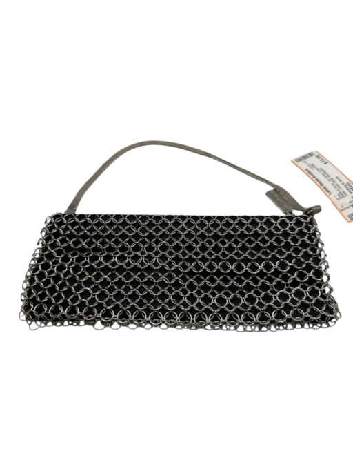 Whiting & Davis Black & Silver Zip Close Chain Mail Satin Chain Strap Bag Black & Silver / Mini