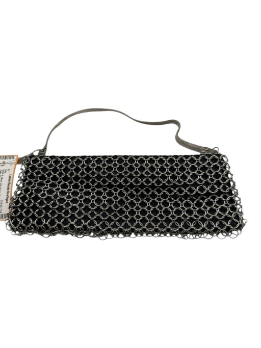 Whiting & Davis Black & Silver Zip Close Chain Mail Satin Chain Strap Bag Black & Silver / Mini