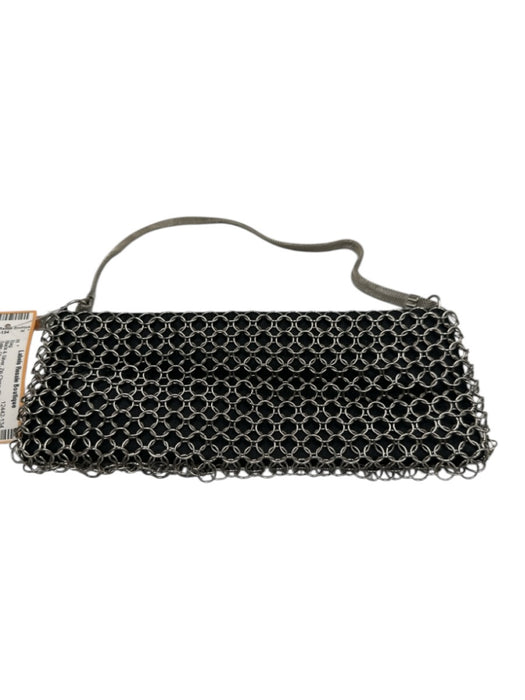 Whiting & Davis Black & Silver Zip Close Chain Mail Satin Chain Strap Bag Black & Silver / Mini