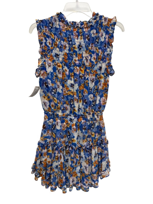 Misa Size S Blue, White, Orange Polyester Ruffle Cap Sleeve Floral Dress Blue, White, Orange / S