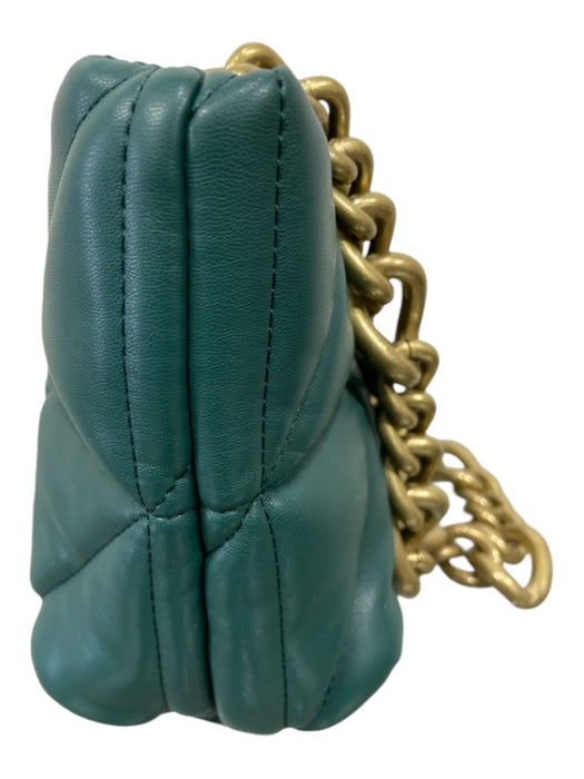 Zara Green & Gold Faux Leather Quilted Pillowed Chain shoulder bag Bag Green & Gold