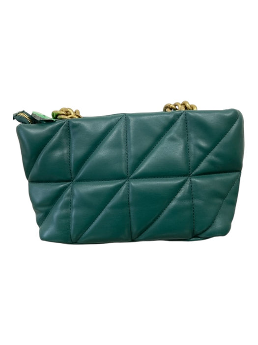 Zara Green & Gold Faux Leather Quilted Pillowed Chain shoulder bag Bag Green & Gold