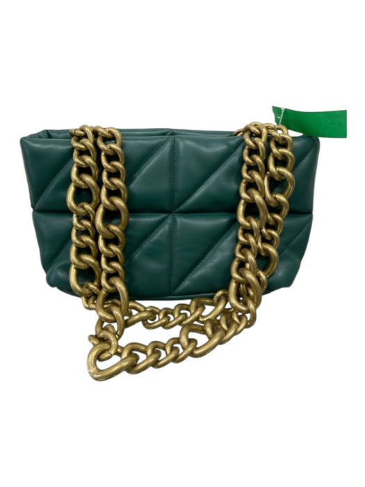 Zara Green & Gold Faux Leather Quilted Pillowed Chain shoulder bag Bag Green & Gold