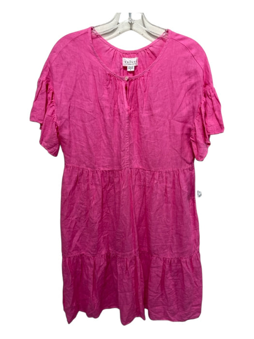 Velvet by Graham & Spencer Size S Bright Pink Cotton Ruffle Short Sleeve Dress Bright Pink / S