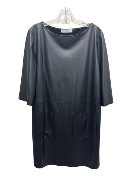 Max Mara Leisure Size S Dark Gray PU leather 3/4 Sleeve Wide Neck Pockets Dress Dark Gray / S