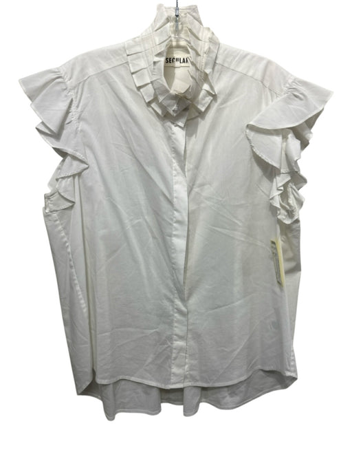 Secular Size S White Cotton Blend Sleeveless Pleat Detail Button Up Top White / S