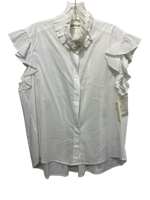 Secular Size S White Cotton Blend Sleeveless Pleat Detail Button Up Top White / S