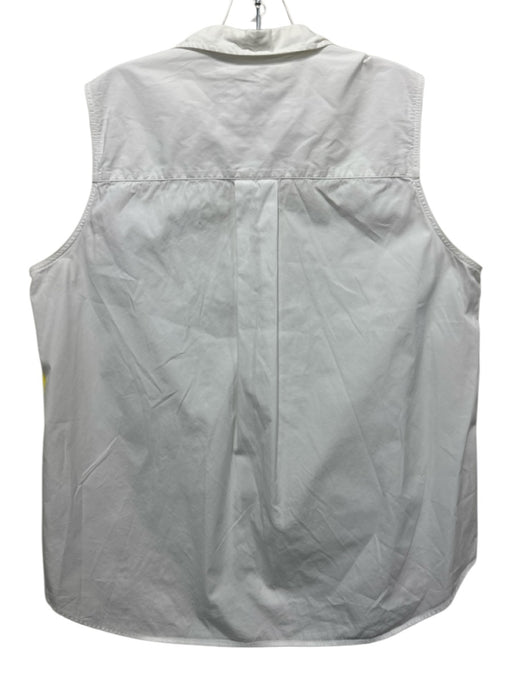 Frank & Eileen Size L White Cotton Sleeveless Button Up Collared Shirt Top White / L