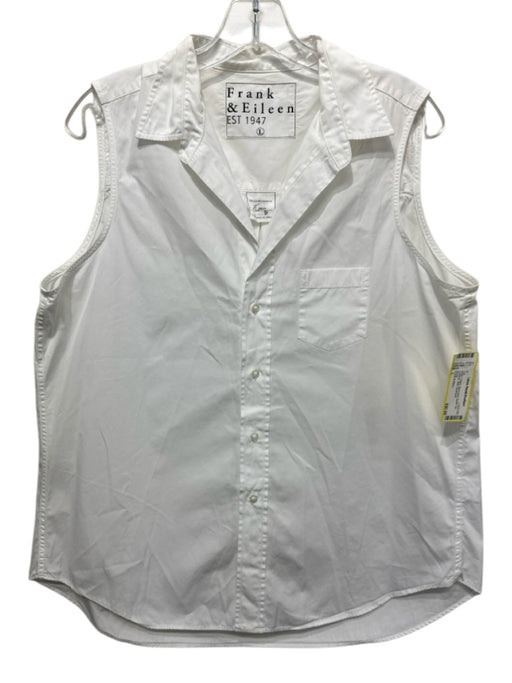 Frank & Eileen Size L White Cotton Sleeveless Button Up Collared Shirt Top White / L