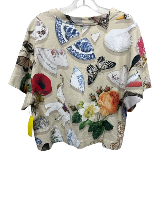 Boutique Moschino Size 10 Beige & Multi Cotton Knickknack Print Short Sleeve Top Beige & Multi / 10