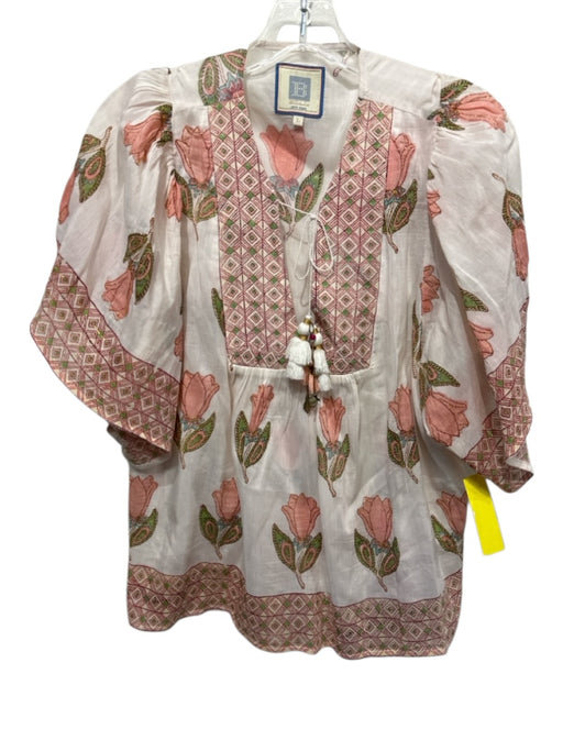 Bell by Alicia Bell Size L Pink & Green Cotton & Silk Metallic Thread Floral Top Pink & Green / L