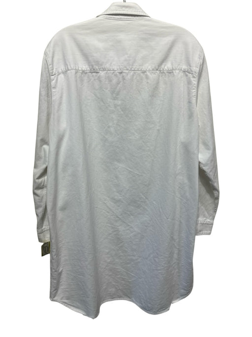 Frank & Eileen Size L White Cotton Long Sleeve Button Front Collared Shirt Dress White / L