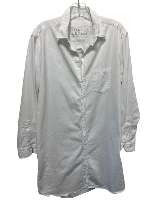 Frank & Eileen Size L White Cotton Long Sleeve Button Front Collared Shirt Dress White / L