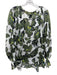 Aje. Size One Size White & Green Silk & Linen Floral Long Balloon Sleeve Top White & Green / One Size