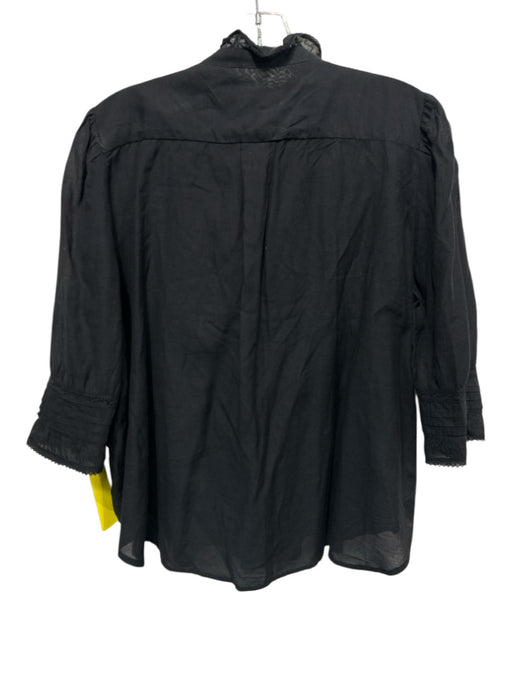 Zadig & Voltaire Size L Black Cotton Blend 1/2 Sleeve Ruffle Detail Top Black / L