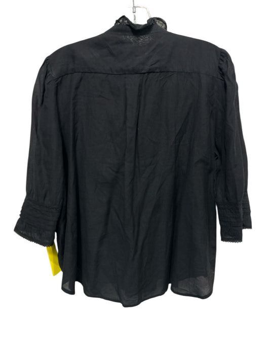 Zadig & Voltaire Size L Black Cotton Blend 1/2 Sleeve Ruffle Detail Top Black / L