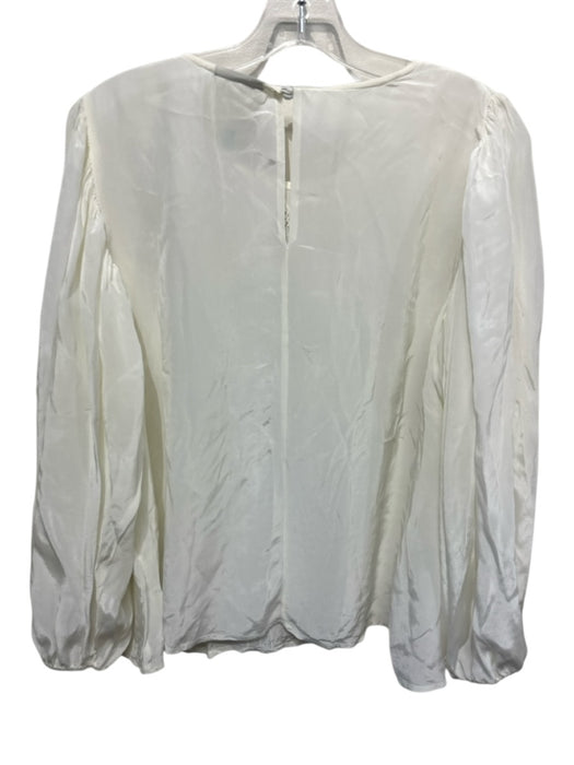 Farm Rio Size L White Viscose Silk Feel Long Balloon Sleeve Floral Lace Top White / L