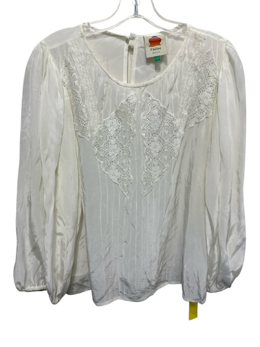 Farm Rio Size L White Viscose Silk Feel Long Balloon Sleeve Floral Lace Top White / L