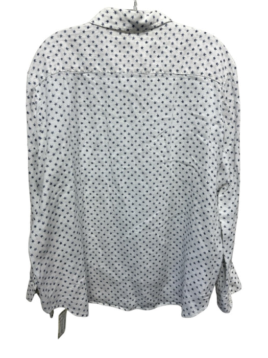Frank & Eileen Size L White & Navy Blue Linen Long Sleeve Star Print Shirt Top White & Navy Blue / L