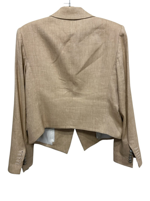 Veronica Beard Size 12 Beige Linen Blend Flap Pocket Cropped Back Blazer Jacket Beige / 12