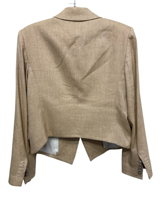 Veronica Beard Size 12 Beige Linen Blend Flap Pocket Cropped Back Blazer Jacket Beige / 12