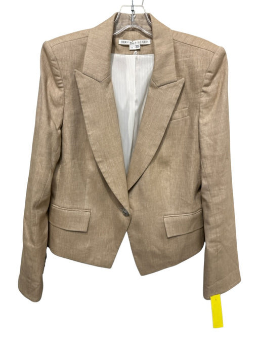 Veronica Beard Size 12 Beige Linen Blend Flap Pocket Cropped Back Blazer Jacket Beige / 12