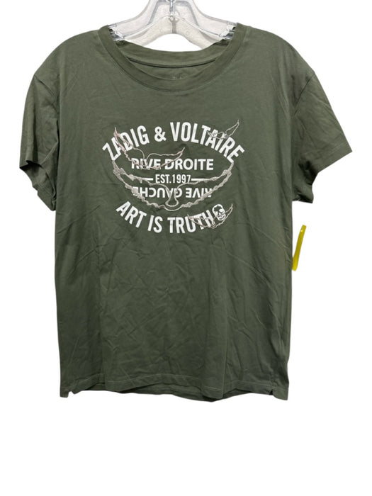 Zadig & Voltaire Size L Green & White Cotton Graphic Embroidered Logo Top Green & White / L